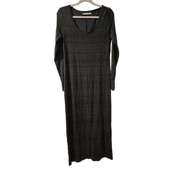 Peruvian Connection Maxi Dress Medium Gray Aztec Print Pima Cotton Modal Long Sl - Picture 1 of 6